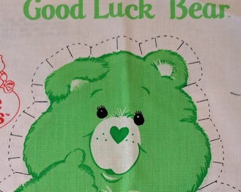 Vintage Original Green Shamrock Good Luck Care Bear Printed Cotton Panel Cut Sew and Stuff Child's Toy Baby Shower Collectible