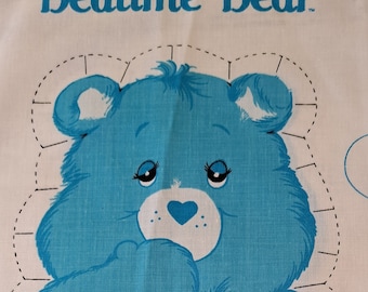 Vintage Original Blue Bedtime Care Bear Printed Sewing Panel Crafts Nursery Toy Baby Shower Collectible