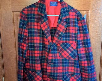 Vintage Pendleton 49er Plaid Shirt/Jacket Bright Red Deep Green Blue Yellow and White Plaid Women's Size Large