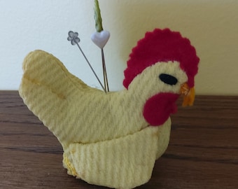 Small Vintage Handmade Hen Pin Cushion Sewing Collectible Chicken Collectible