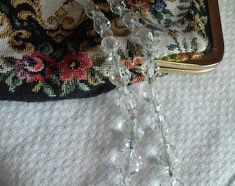 Crystal Clear Faceted Glass Bead Necklace Mid Century Vintage Jewelry Wedding Prom Re-purpose