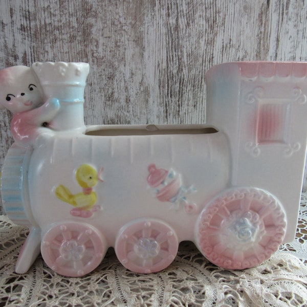 Vintage Train Baby Planter Ceramic Train Engine Baby Planter Nursery Baby Shower Decor Boy or Girl Gender