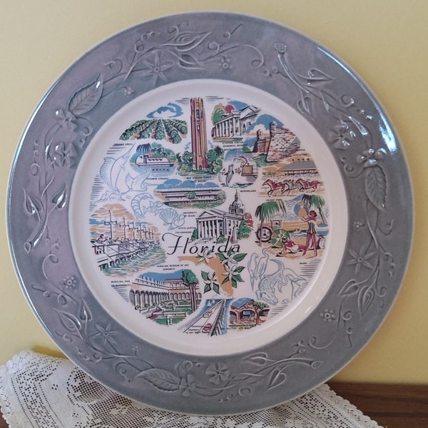 Vintage Souvenir Florida Plate Taylor Smith Taylor China Designed by J Gilkes