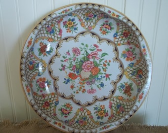Daher Round Floral Vintage Tin Bowl Made in England Cottage Charm Farmhouse Decor