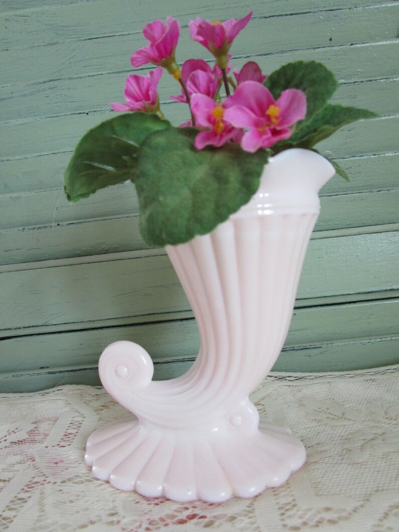 Vintage Cornucopia Vase Pale Pink Glass Cornucopia Etsy