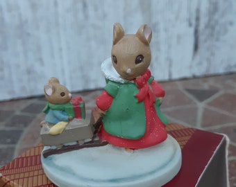 Vintage Avon Forest Friends Sleigh Ride Mini Figurine 1987 Collectible Holiday Figurine Christmas Decor