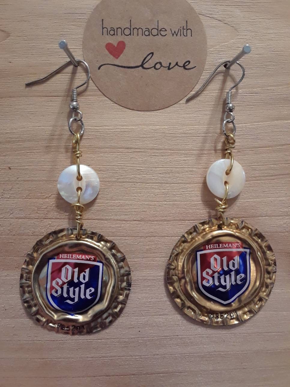 Old Style Beer Bottle Cap Earrings With Buttons