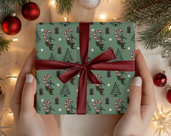 Spooky Christmas Wrapping Paper Roll Candy Cane Spiderweb Gift Wrap Edgy Goth Wrapping for Unique Holiday Gifting