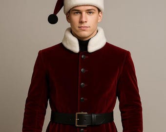 Luxury Velvet Santa Suit: Modern Slim-Fit Christmas Costume