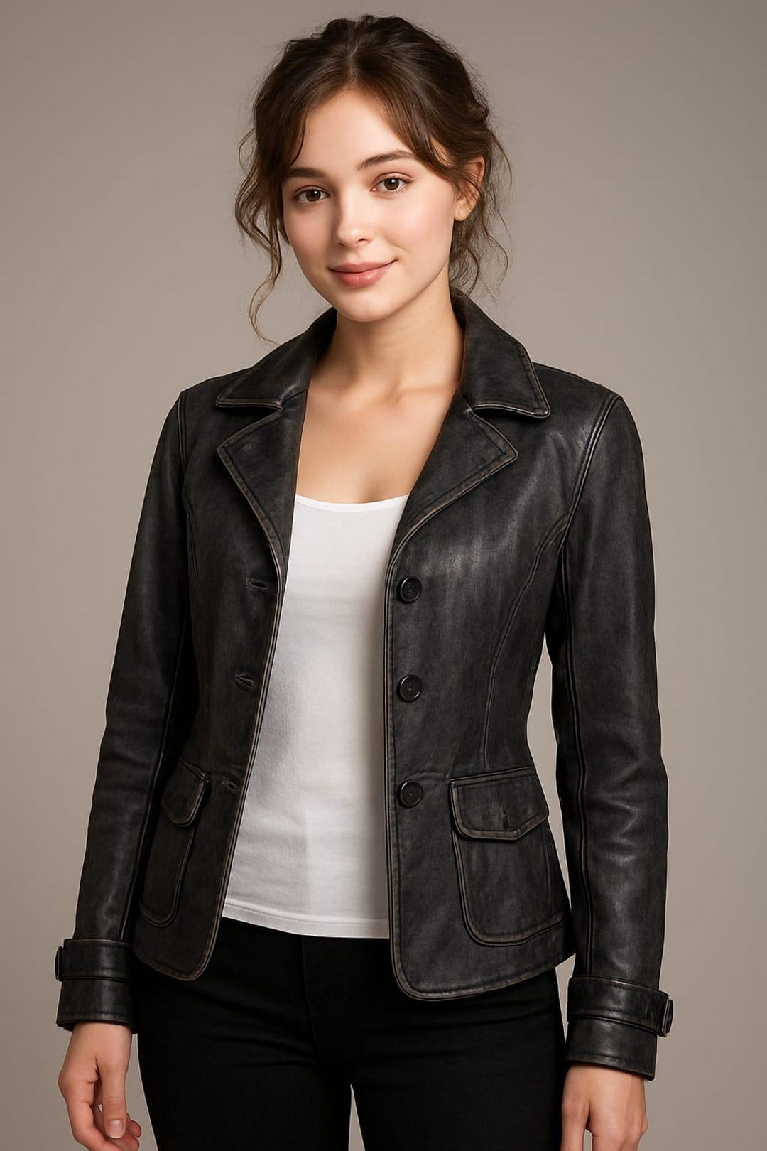 Black Leather Blazer Women's Slim Fit Jacket Etsy — free download