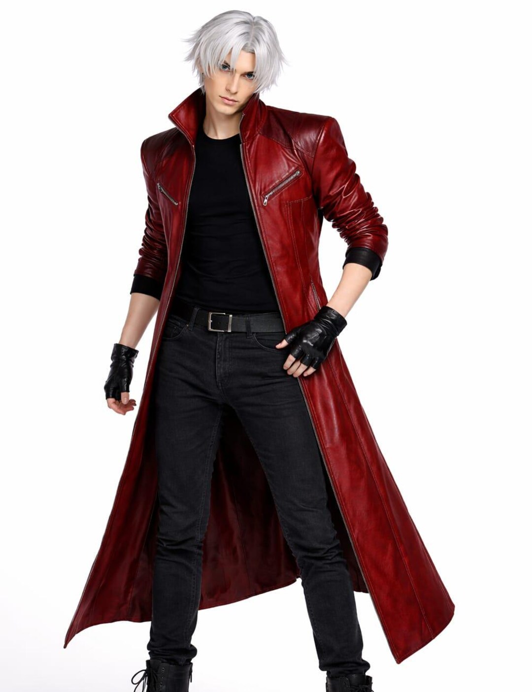 Buy Men's Red Leather Trench Coat – Long Cosplay Inspired Jacket
