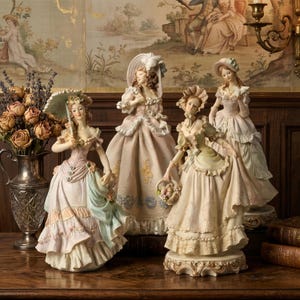 Victorian Lady Resin Figurine, Romantic Vintage Style Home Decor, Hand-Painted Pastel Accents