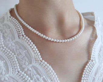Hoogwaardige parelketting gemaakt van echte zoetwaterparels, parelketting, minimalistisch sieraad, cadeau voor hem/haar, unisex/heren