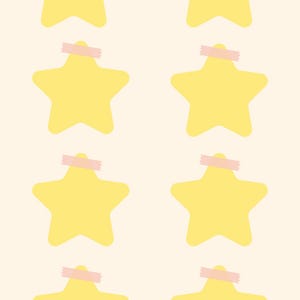 May include: A pattern of eight yellow star-shaped sticky notes, each affixed with a strip of pink tape. The background is a pale beige color. The design is simple and clean, suitable for stationery or decorative purposes.