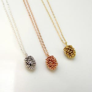 Tiny gold pine cone necklace, pine cone charm, acorn necklace, layering necklace, silver pine cone, rose gold pine cone