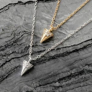 Dainty CZ Spike Necklace: Gold or Silver Cone Charm