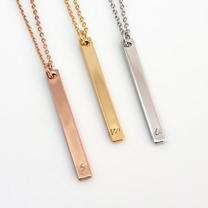 Vertical Initial Bar Necklace Gold Inital Bar Silver Initial Bar Long Layering Necklace Personalized Gift