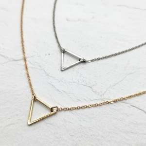 Minimalist Triangle Necklace: Geometric Pendant in Gold or Rhodium Finish