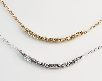 CZ-ketting met gebogen staaf: gold filled of sterlingzilver