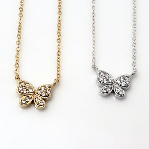 Gold Butterfly Necklace Silver Butterfly Cubic Zirconia Butterfly Pendant Necklace