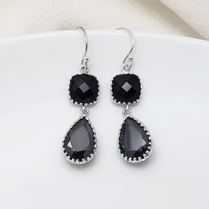 Black dangle earrings, black tear drop earrings, simple black earrings, black jewelry