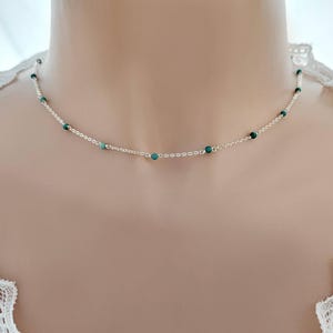 Dainty Turquoise Beaded Choker Necklace – Genuine Turquoise and Sterling Silver Chain – Minimalist Layering Necklace