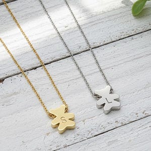 Personalized Teddy Bear Necklace: Initial Charm, Sliding Bead
