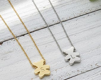 Collier personnalisé ours en peluche : breloque initiale, perle coulissante