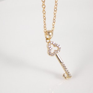 Dainty key necklace, available in gold or silver, Key to Your Heart, valentain&#39;s day gift
