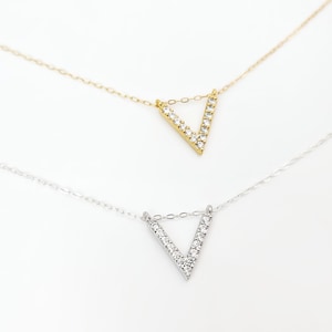 Sliding V necklace, cz v necklace, gold v, silver v, minimal necklace, gold filled, sterling silver