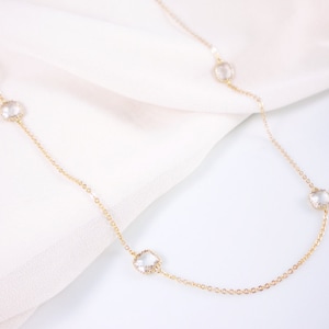 Crystal bezel long necklace, station necklace, 40 inches long gold necklace, layering necklace