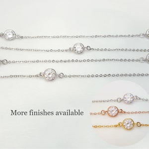 36&quot; or 40&quot; Long cz station necklace, gold layering necklace, long rose gold necklace, cubic zirconia station necklace