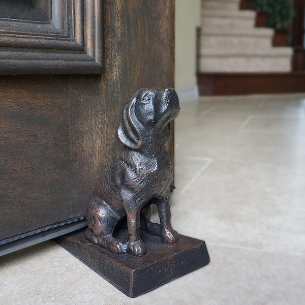 Cast Iron Dog Door Stopper, Heavy Duty Antique Black, Door Stop decorative Pet gift