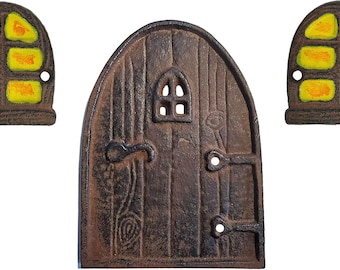 Cast Iron Fairy Door with Windows, Garden Ornament, Tree Trunk Decor