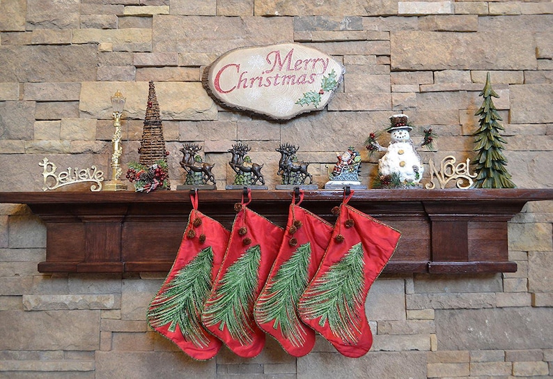 Cast Iron Santa Claus & Reindeer Stocking Holders Set of 4 Christmas Mantel Hooks 1 Santa + 3 Deer