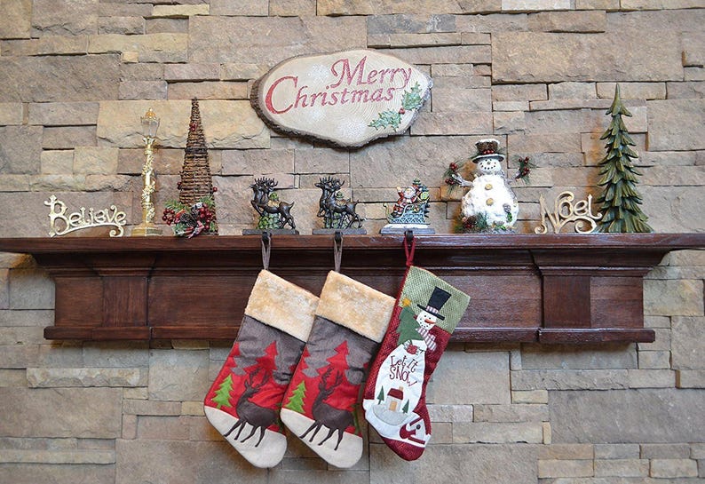 Cast Iron Santa Claus & Reindeer Stocking Holders Set of 4 Christmas Mantel Hooks image 2