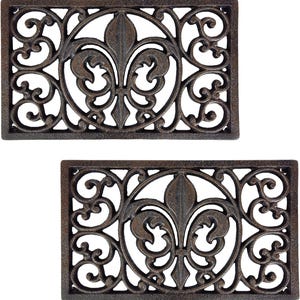 Cast Iron Fleur de Lis Trivet Set | Antique Brown Oval & Rectangle Kitchen Protector 10" Black 2 Pcs