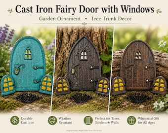Cast Iron Fairy Door with Windows, Garden Ornament, Tree Trunk Decor