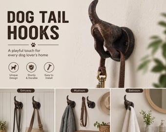 Cast Iron Dog Tail Wall Hooks, Dog Tail leash hanger