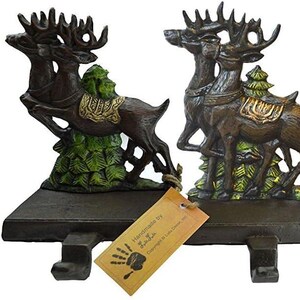 Deer Santa Christmas Stocking holder for mantel
