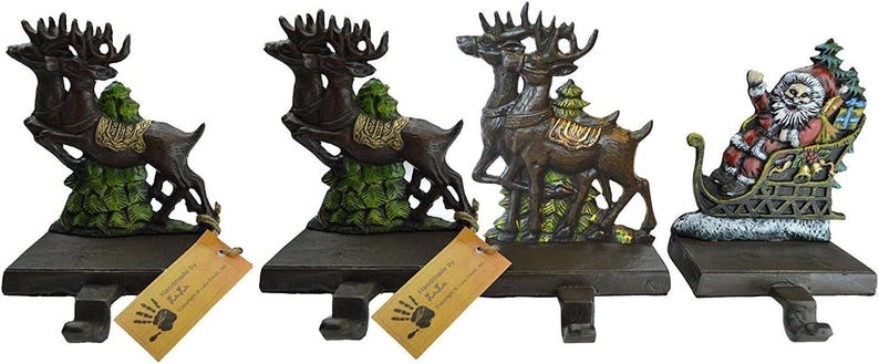 Deer Santa Christmas Stocking holder for mantel