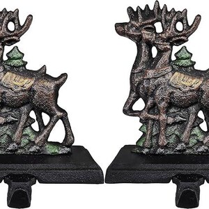 Deer Santa Christmas Stocking holder for mantel