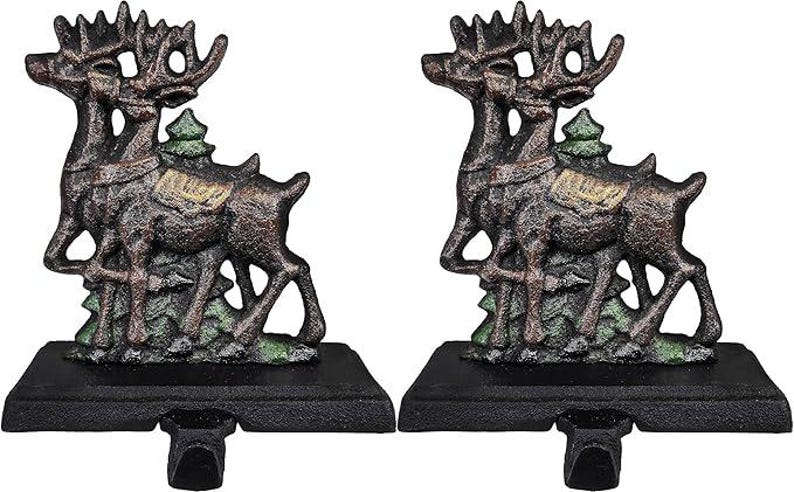 Deer Santa Christmas Stocking holder for mantel