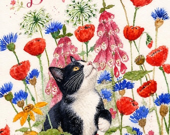 Animierte Geburtstagskarte – Katzen und Blumen – Alles Gute zum Geburtstag