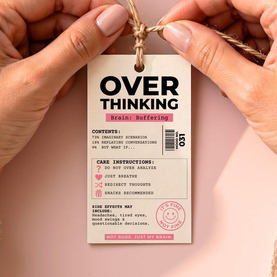 Quirky Overthinking Mood Tag, Funny Overthinker Gift Label (Digital Download)
