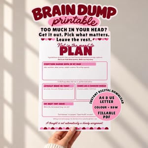 Brain Dump Printable, Mental Load Worksheet, Guided Thought Organizer, Fillable PDF