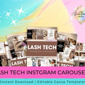 Lash Tech Instagram Carousel Canva-mall för franskonstnärer