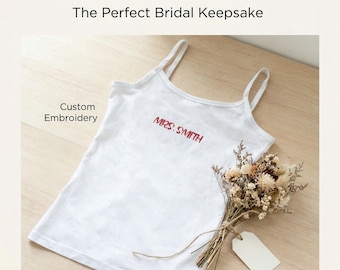 Personalized Embroidered Cotton Cami Top, Custom Name Bridal Gift
