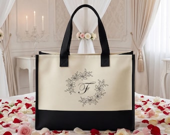Bolso de mano personalizado para damas de honor, bolso de mano con inicial floral personalizada, bolsa de regalo para la fiesta nupcial, bolso de mano, regalo para proponer damas de honor, regalo para despedida de soltera