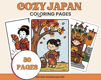 Kawaii Japan Coloring Book, 50 Cute Scenes (Printable PDF)